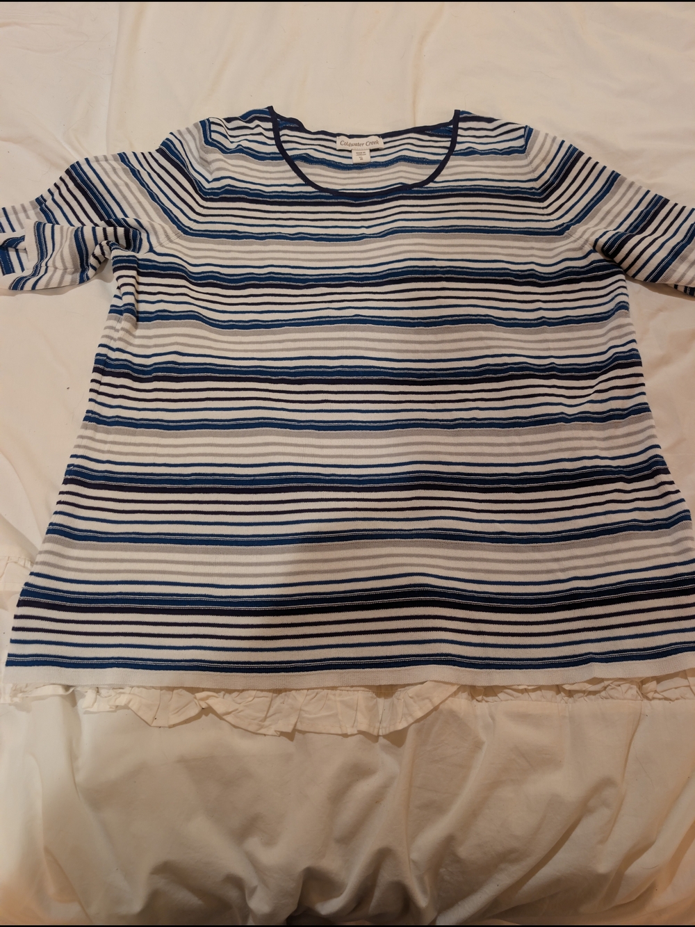 Coldwater Creek Navy, Grey & White Striped Short-Sleeve Tee - Flaw